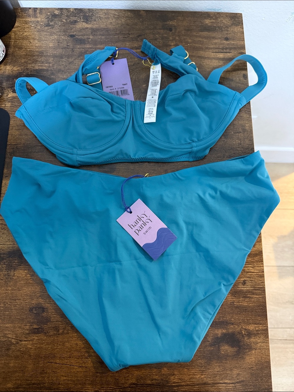 Hanky Panky Teal Underwire Bikini Set with Gold Hardware